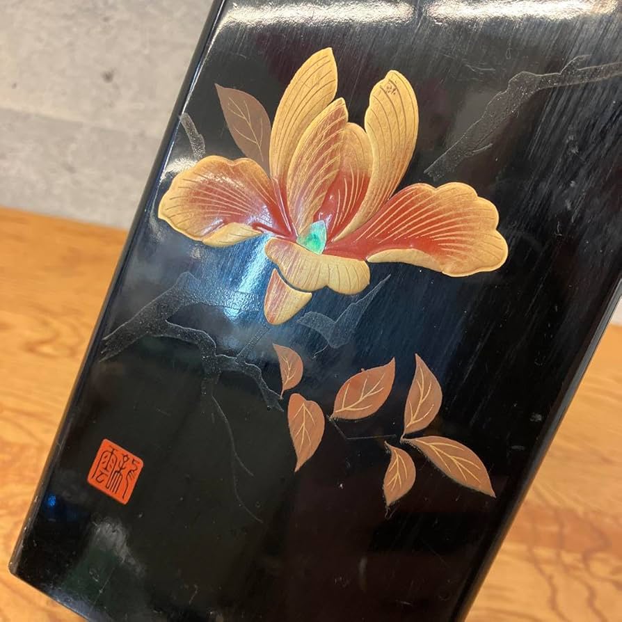 Amazon.co.jp: 昭和レトロ 会津塗り 漆塗り 漆器 花柄 花瓶 3点セット