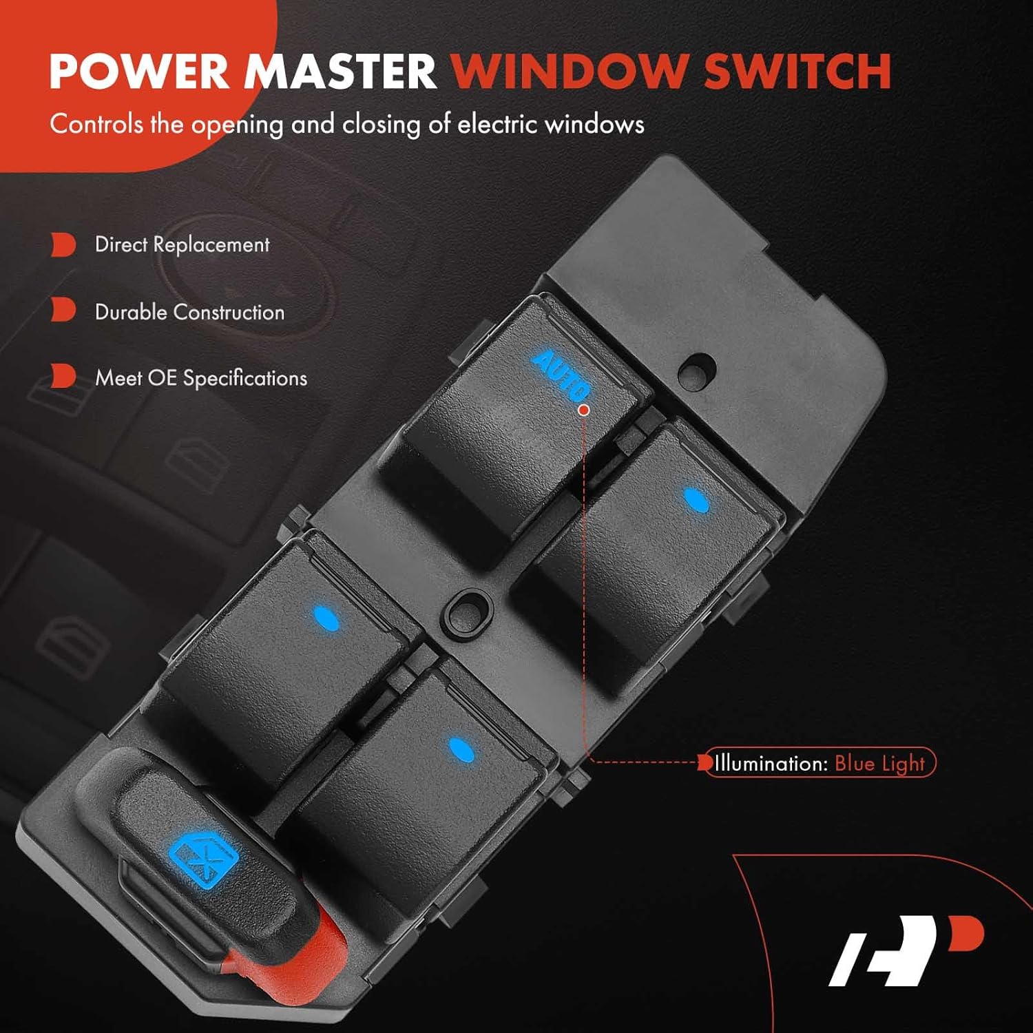 A-Premium Master Power Window Switch Compatible with Chevrolet Impala 2006 2007 2008, with Blue Backlight, 5 Button, Front Left Driver Side, Replace# 10340140