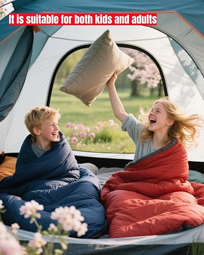 Miniatura 6 de Saco de dormir para adultos y niños  3-4 estaciones cálido y frío ligero para acampar y senderismo  compacto con saco de compresión  portátil para