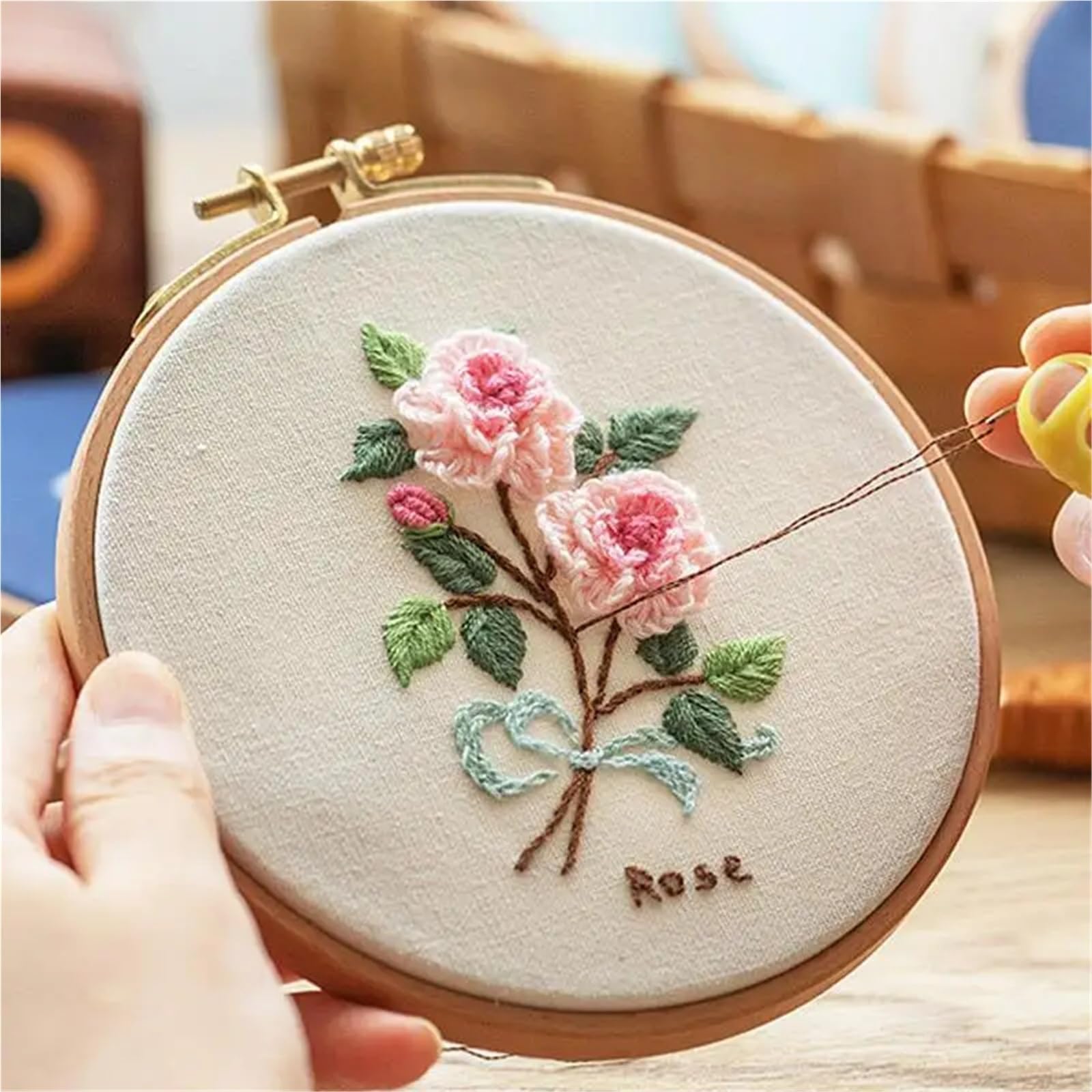 MRKU Soporte para Bastidor de Bordado DIY, Kit de Costura para Punto de Cruz, Aros de 4 a 12 Pulgadas, Marco Redondo de Madera de Haya, Juego de Aros, Herramienta para Manualidades de Costura en casa