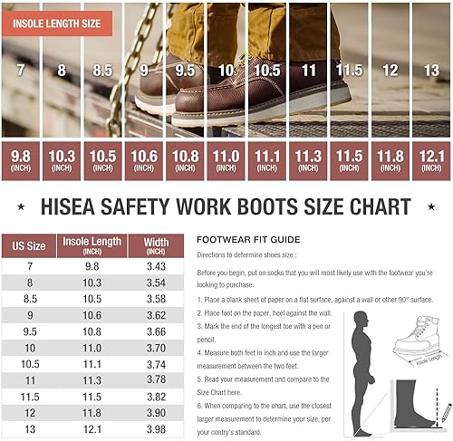 Miniatura 2 de HISEA Botas de trabajo para hombre, botas de acero con punta suave, 6 pulgadas, impermeables, antideslizantes, industriales y de construcción, 7