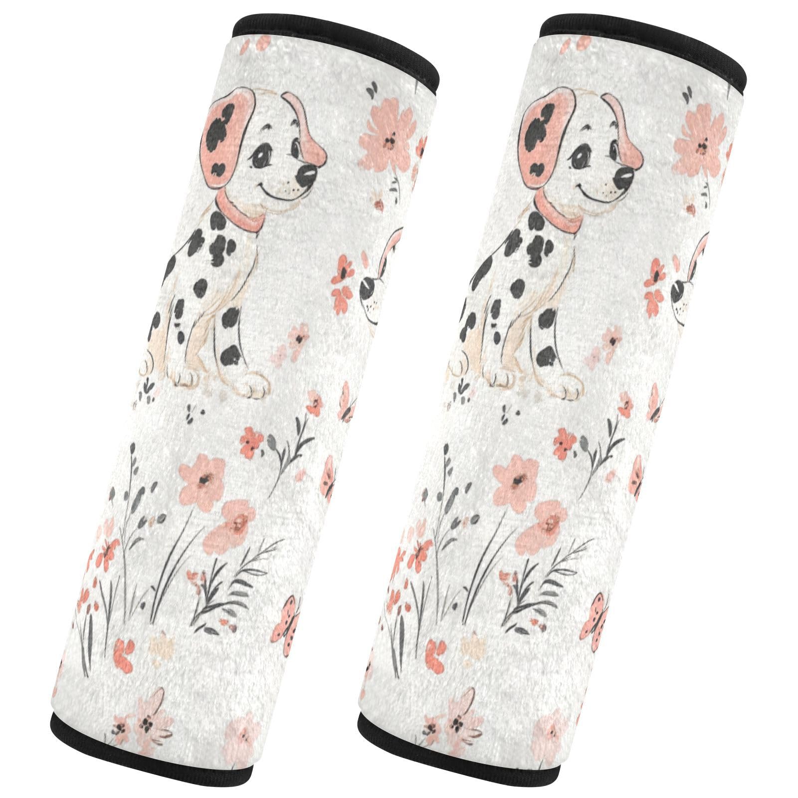 Seat Belt Covers 2 Pack Dogs Butterfly Car Seat Strap Covers Super Soft Flowers Car Seat Neck Cover for Boys Girls Adults Babies M