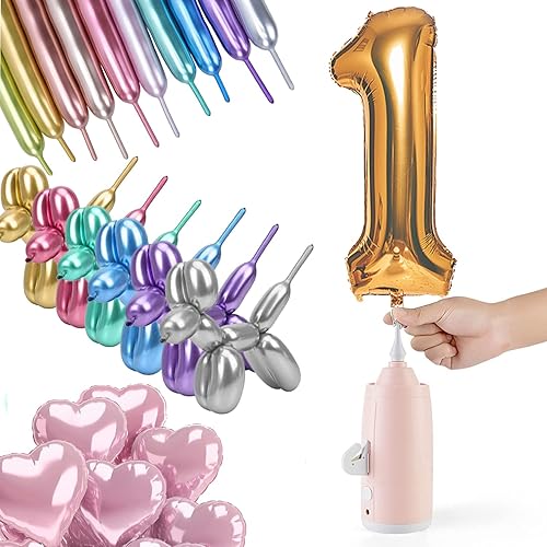 Electric Magic Balloon Pump, Electric Air Inflator Party Air Blower Pump with 1 Nozzle 1 Balloon Cutter and 10 Pcs Long Balloons,Great for Twisty