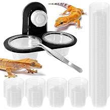 Black Gecko Feeding Ledge with 100 PCS 0.7 oz Disposable Plastic Cups and 1 Tweezer, Detachable Suction Cup Reptile Food Water Feeding Station for Crested Gecko, Lizard, Small Reptiles and Amphibians
