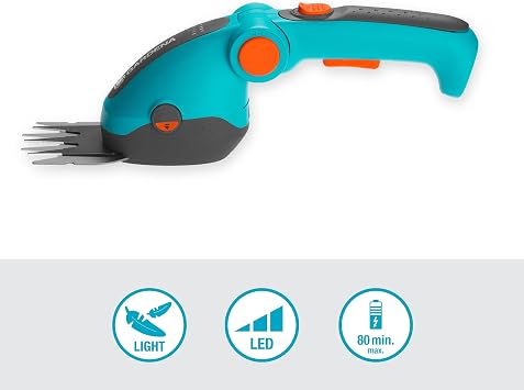 Gardena ComfortCut Li Cordless Lawn Shear: Lawn Shears with Cutting Width of 8 cm, Adjustable Comfort Handle with LED Display, Tool-free Blade Change (9887-20)