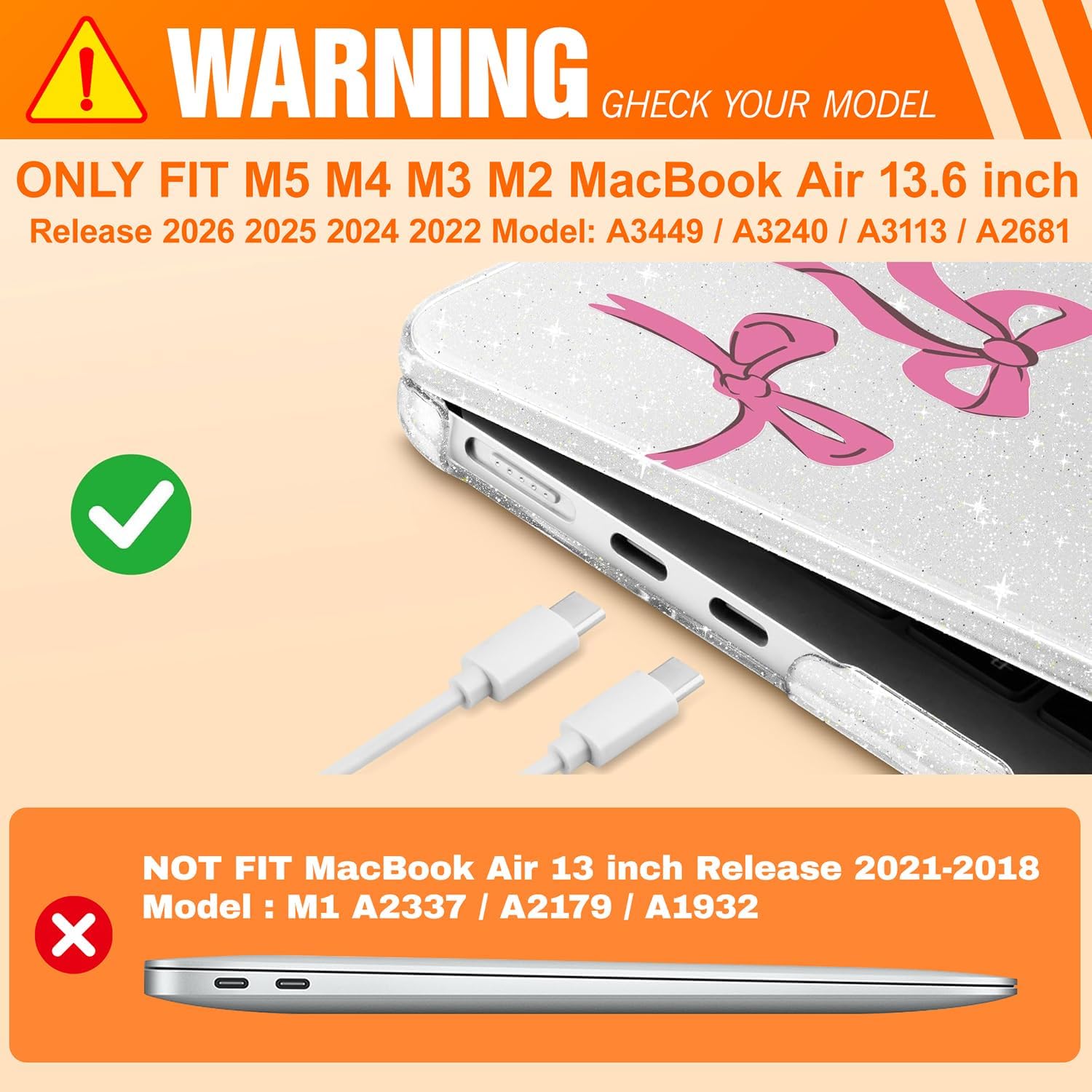 for MacBook Air 13.6 inch M5 M4 M3 M2 2026 2025-2022 Release Model A3449 A3240 A3113 A2681, Plastic Hard Shell Case & Keyboard Cover & Screen Protector, Bows