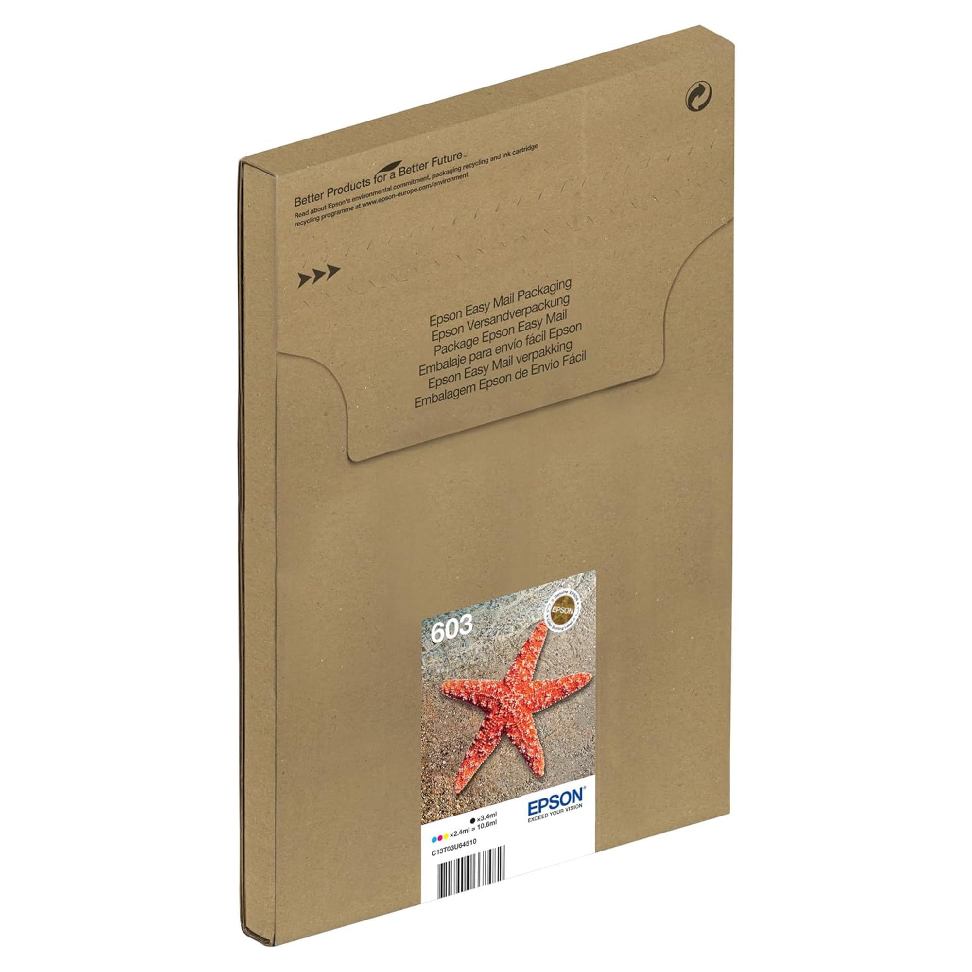 Epson Serie 603 Stella Marina - Cartucce originali per Stampante getto d'Inchiostro, Multipack 4 colori (Nero, Ciano, Magenta, Giallo) Standard, Stampa fino 130 pagine colori/150 Black, Pack EasyMail