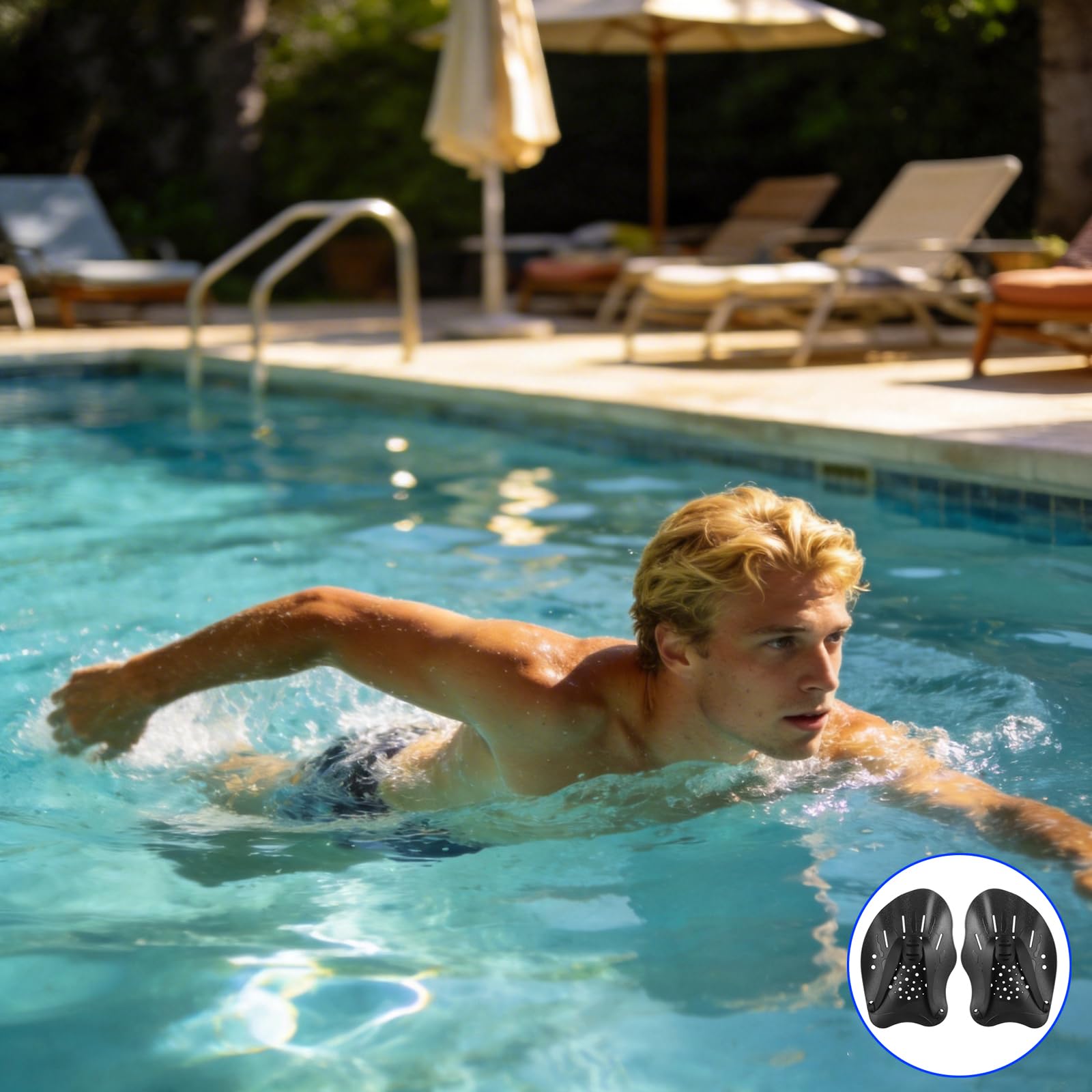 1 paio di pagaie a mano per nuoto, pagaia con cinghie regolabili, pagaia a mano per nuoto piscina, strumento per l'allenamento della forza per adulti unisex (nero)