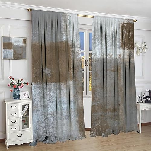 Miniatura 4 de Cortinas rústicas con estampado abstracto, marrón, gris, con bolsillo para barra, cortinas de ventana para dormitorio, sala de estar, 42 x 45