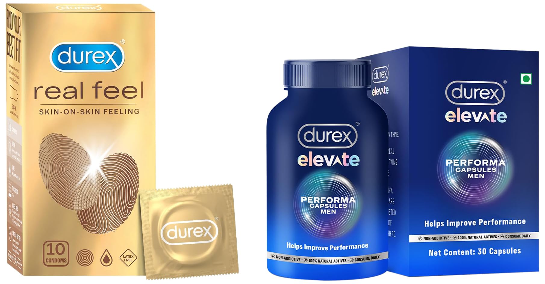 Durex Elevate Performa Shilajit Capsules For Men with Durex Real Feel Condoms for Men - 10 Count | Latex Free-image-3