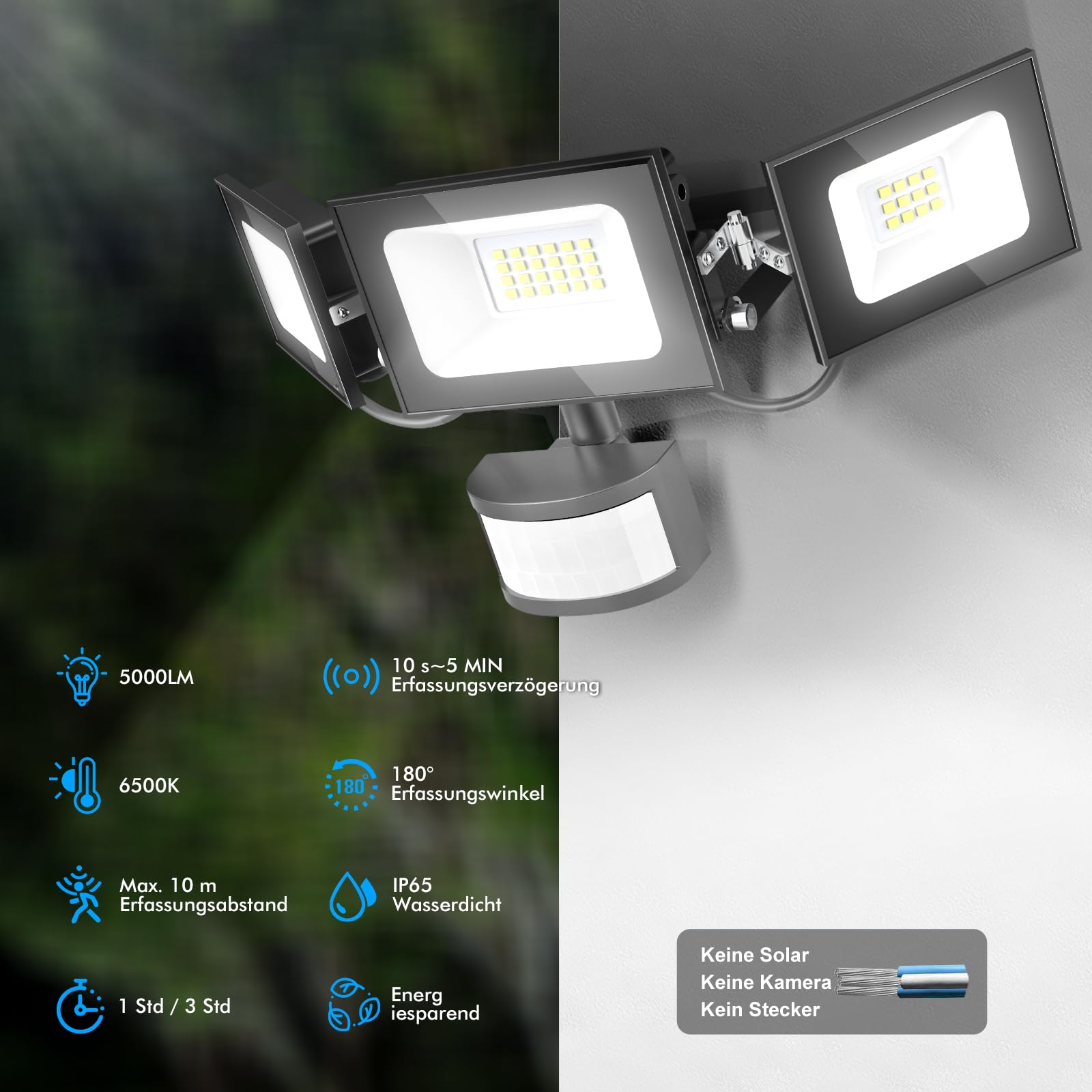 LED Strahler mit Bewegungsmelder 50W, 5000LM Fluter Flutlicht Scheinwerfer, 6500K Kaltweiß Flutlichtstrahler, IP65 Wasserdicht Außen-Sicherheitsbeleuchtung für Garten Garage Hof Wand,4 Stück