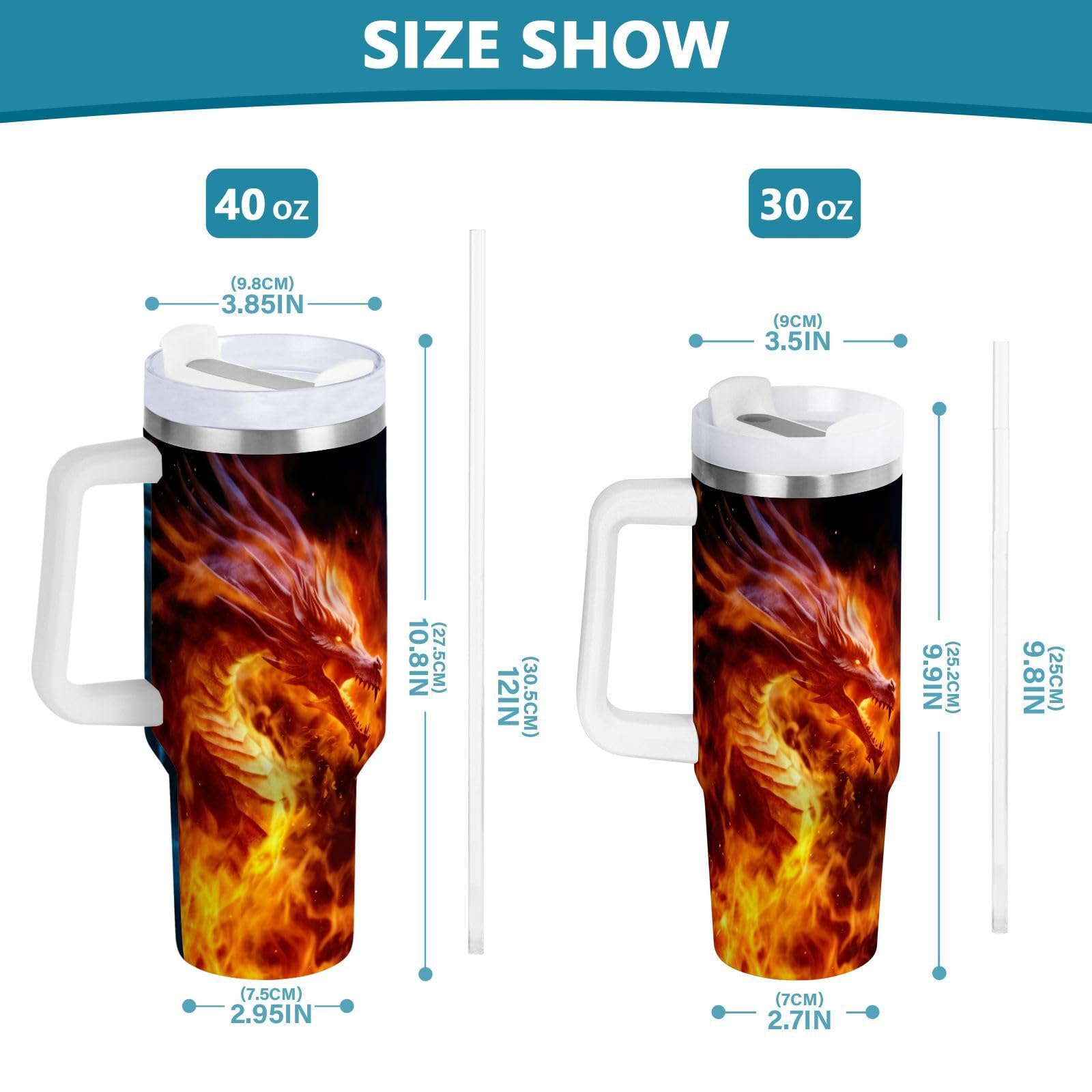 STVYUKL Fire And Ice Dragons Becher 1,2 Liter - Edelstahl Isolierbecher Mit Griff