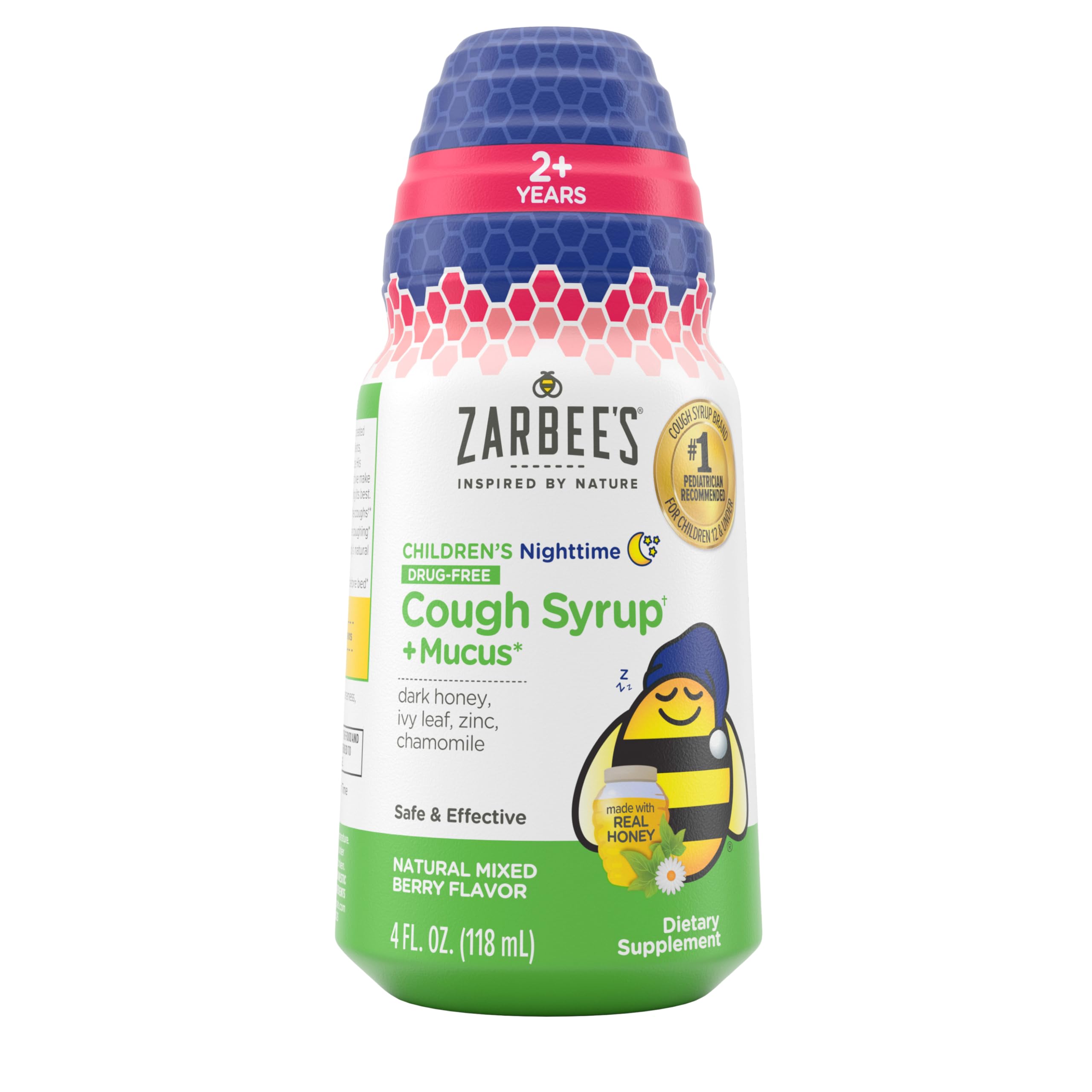 Zarbee's Kids Nighttime Cough Syrup + Mucus with Honey, 4 fl oz Mixed Berry 4 Fl Oz (Pack of 1)