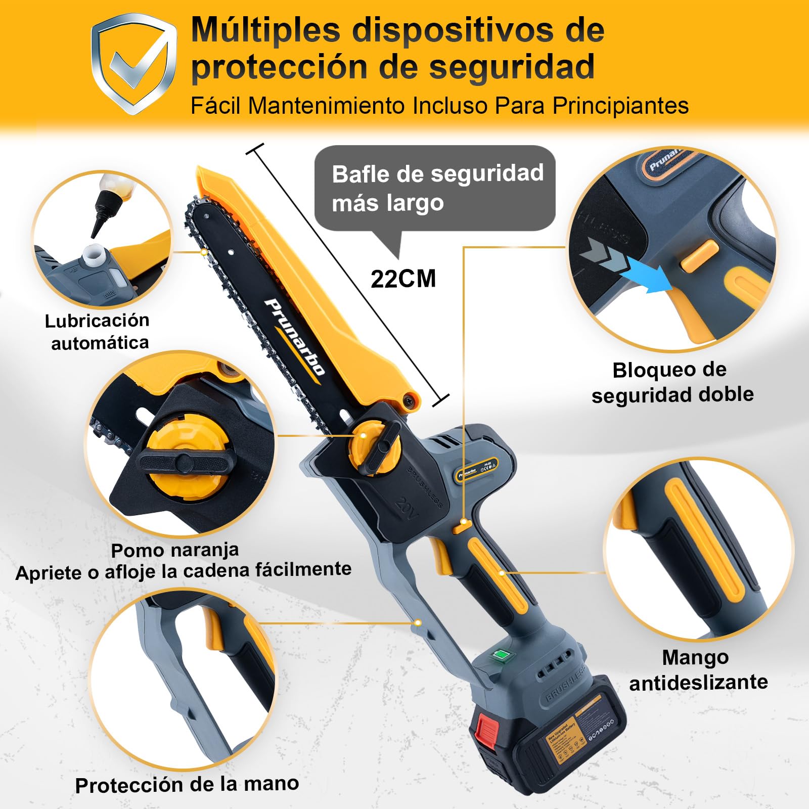 Sierra de Pértiga 2 en 1 con Mini Motosierra de 8 Pulgadas | Motor Sin Escobillas, Engrase Automático, Cabezal Ajustable 180°, Alcance Hasta 2,5 m Con Dos Baterías De 4,0 Ah