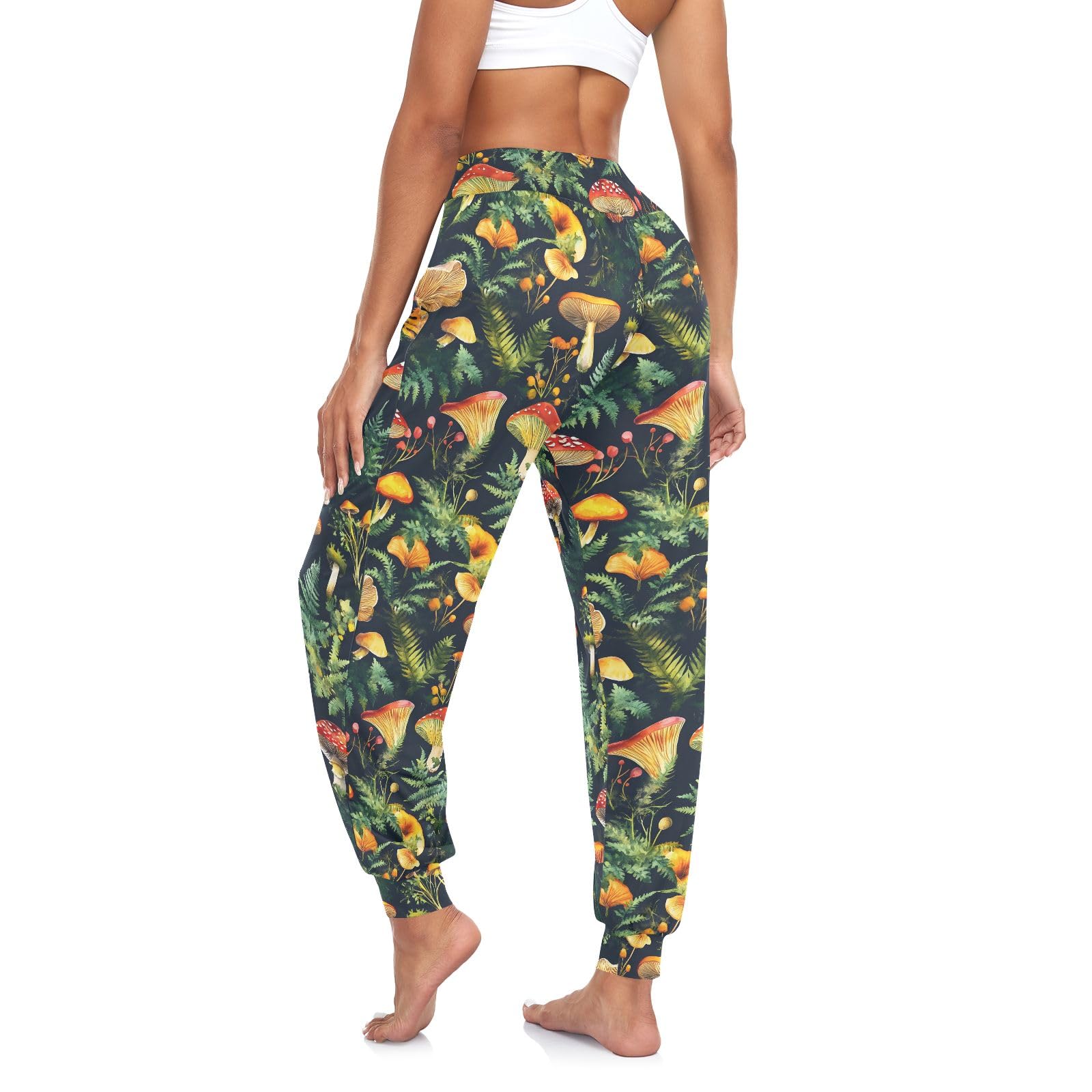 CHIFIGNO Retro Mushrooms Ferns Women's Joggers Jogger Sweat Pants Elastic Waist Pants, S