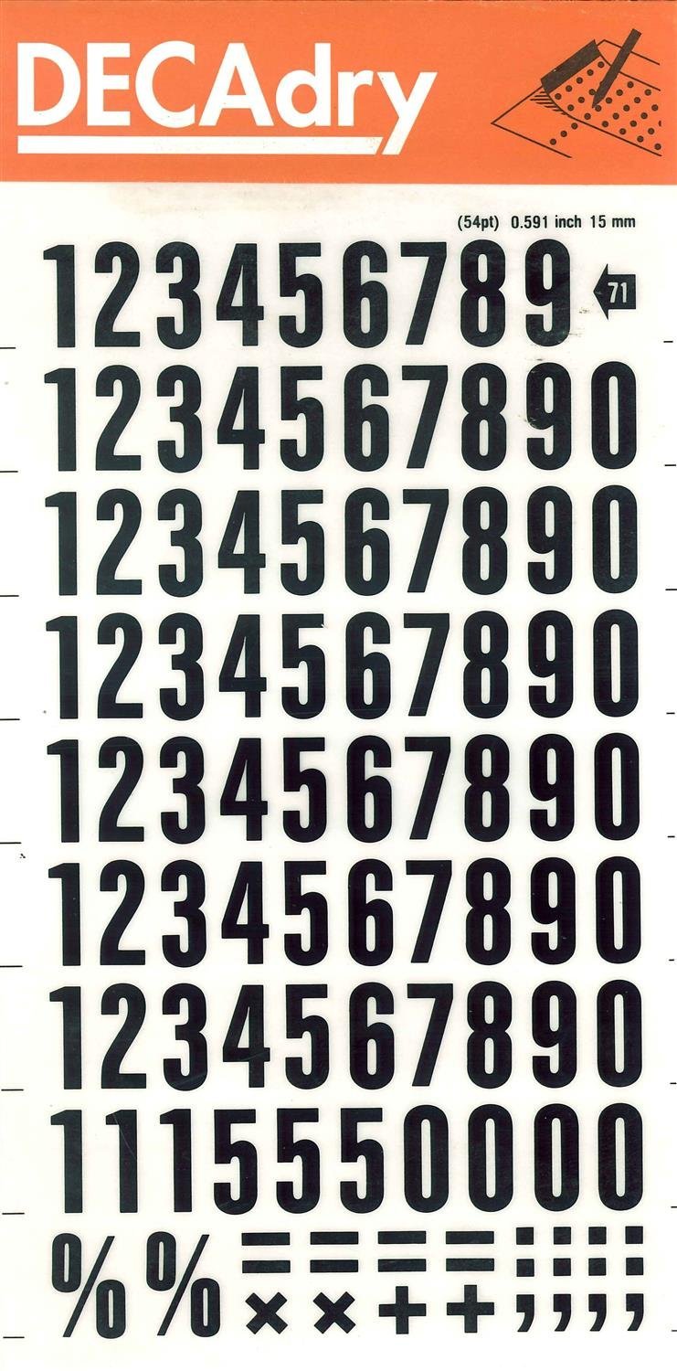 Transferable Letters and Numbers, Black, Numbers, 15 mm, Black