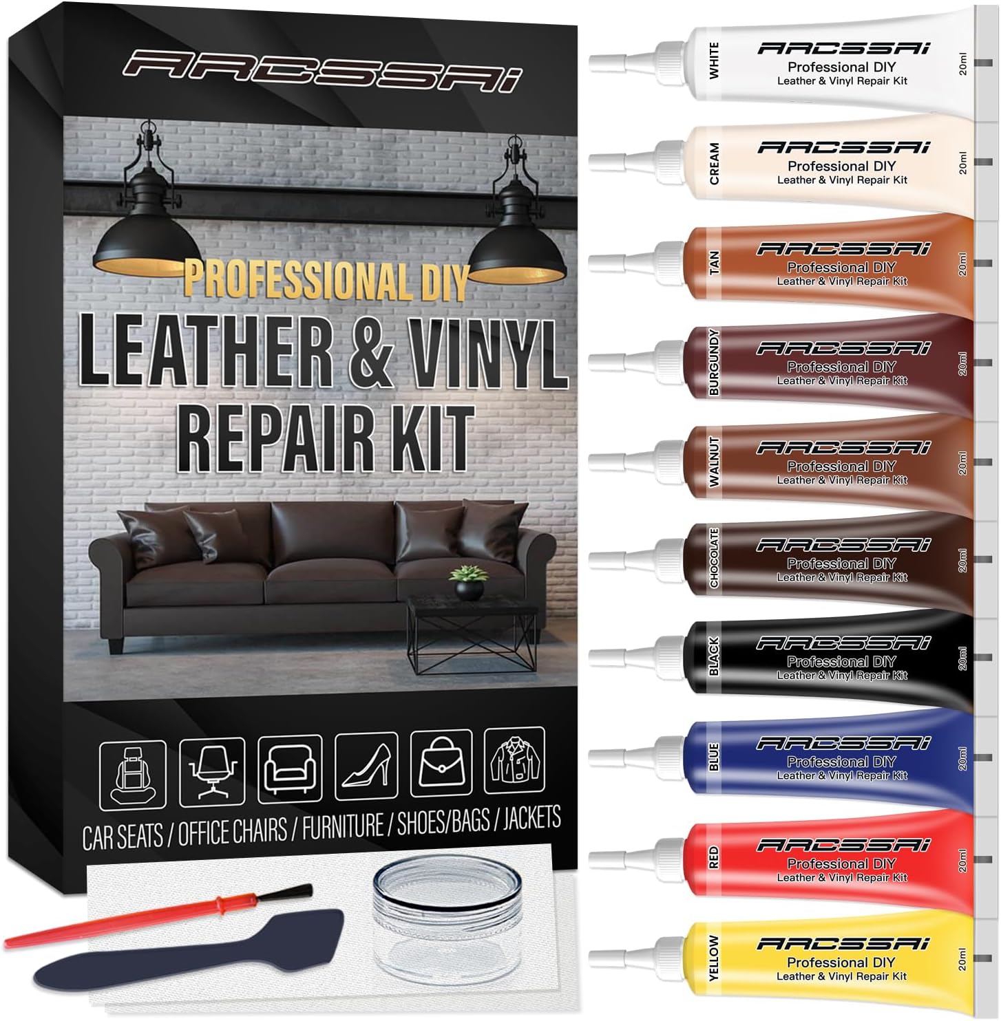 Leather Repair Kit for Furniture, Sofa, Jacket, Car Seats and Purse. Vinyl Repair Kit. Super Easy Instructions to Match Any Color, Restore Any Material, Bonded, Italian, Pleather, Genuine