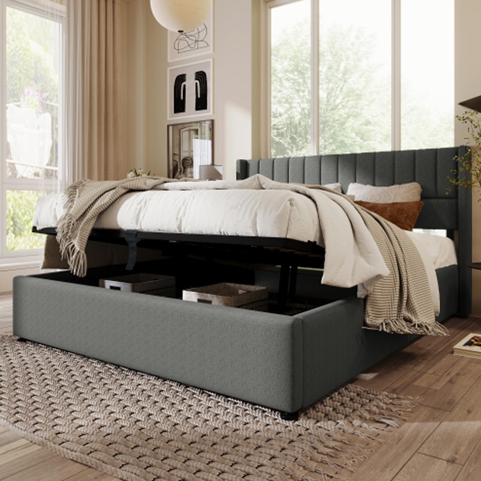 Letto Imbottito Idraulico Con Rete A Doghe In Metallo Letto Matrimoniale King Size Biancheria Letto Per Ragazzi Per Adulti Ragazzi Letto Contenitore Box Letto Letto Per Gli Ospiti Grigio 160x200 Cm