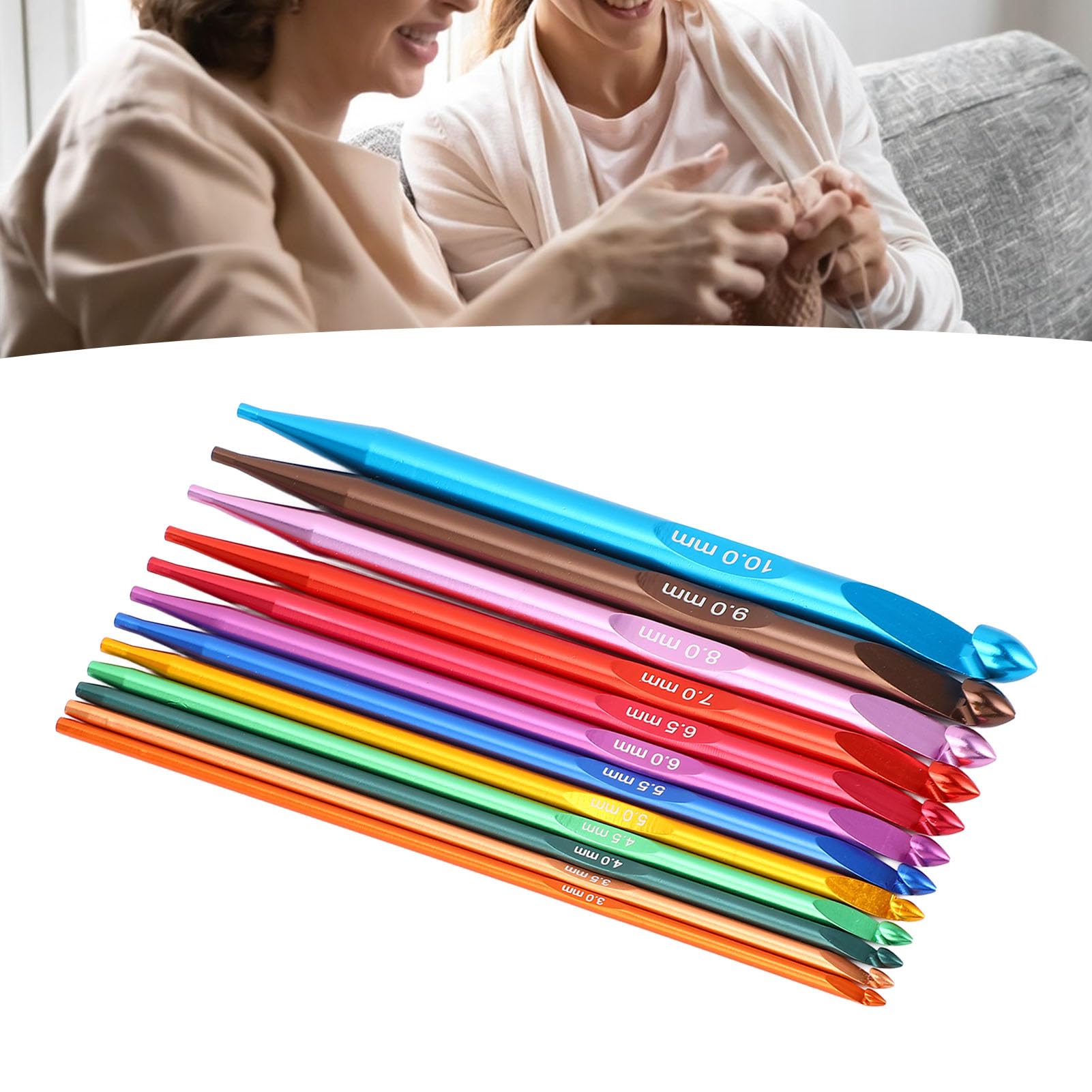Bewinner Zestaw Tunezyjskich Szydełków, 12 szt. Wymiennych Aluminiowych Szydełek z Ergonomicznym Uchwytem, ​​kolorowe Szydełko ze Stali Nierdzewnej do Tkania Dywanów, Zawiera torbę do Przechowywania