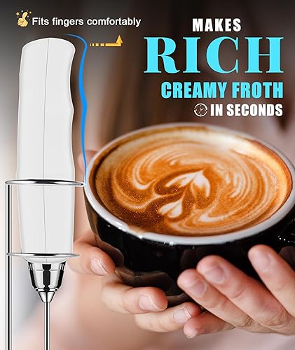 Miniatura 2 de Nahida Espumador de leche de mano para café con soporte, mezclador de espuma de bebida recargable con 3 cabezales, 3 velocidades, agitadores