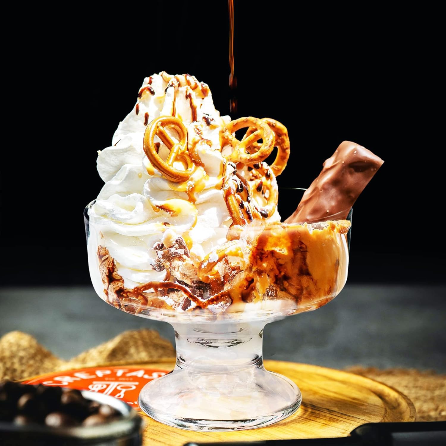 Juego de cuencos de helado de cristal, tazas de parfait de fruta de vidrio transparente, catadores de trifle de vidrio sin plomo Juego de 9