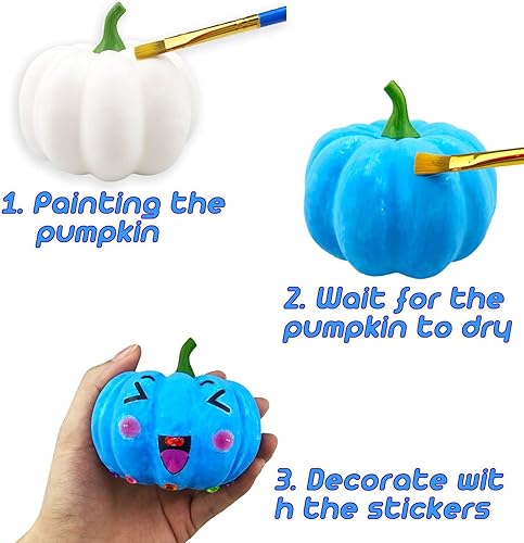 Miniatura 2 de Decoración de calabaza para manualidades de Halloween, 12 calabazas artificiales blancas con calcomanías para niños, decoración de otoño para