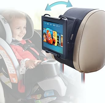 Angle Adjustable Car Headrest Mount Holder for 10" Fire Tablets | Universal fit | Glare reduction | Comfortable grip | Works with/without case | Secure hold | Compact size