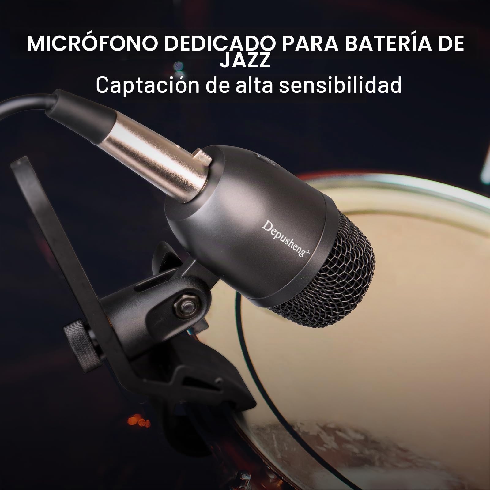 Depusheng Set de micrófono para batería de 5 piezas Con 3 micrófonos dinámicos de percusión y 2 micrófonos de condensador de percusión, Ideal para la grabación de instrumentos y la producción musical