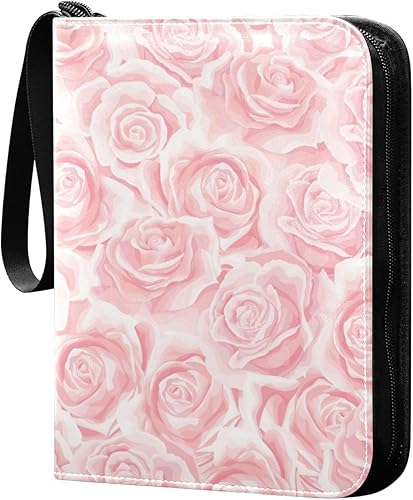 Fundas para tarjetas de tres anillos con diseño de flores rosas rosadas, álbum de tarjetas coleccionables con 400 ranuras, ideal para varias