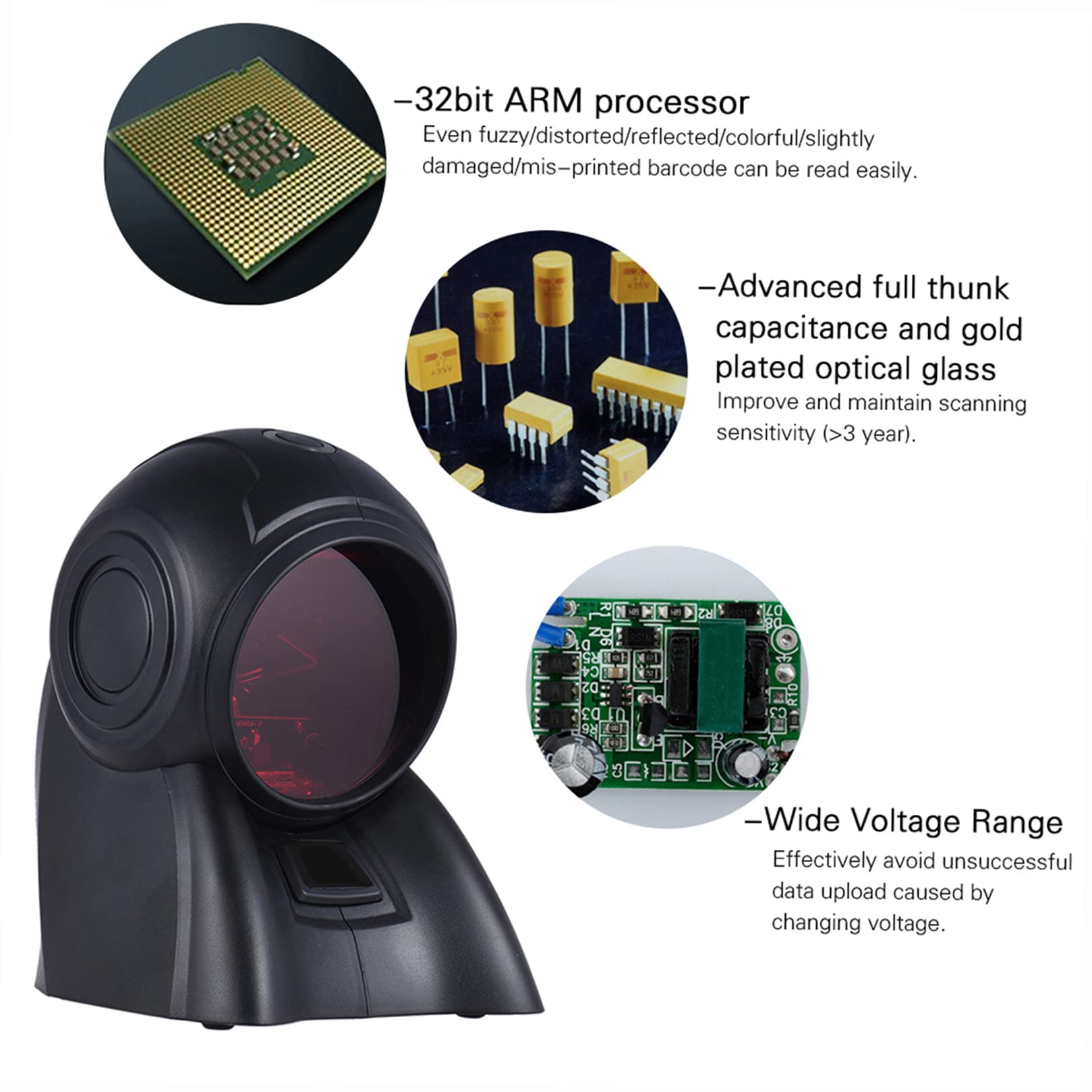 Omnidireccional 20 líneas 1D Orbit USB escáner de código de barras lector de escaneo automático 1800T / s de velocidad 30 ° cabeza ajustable