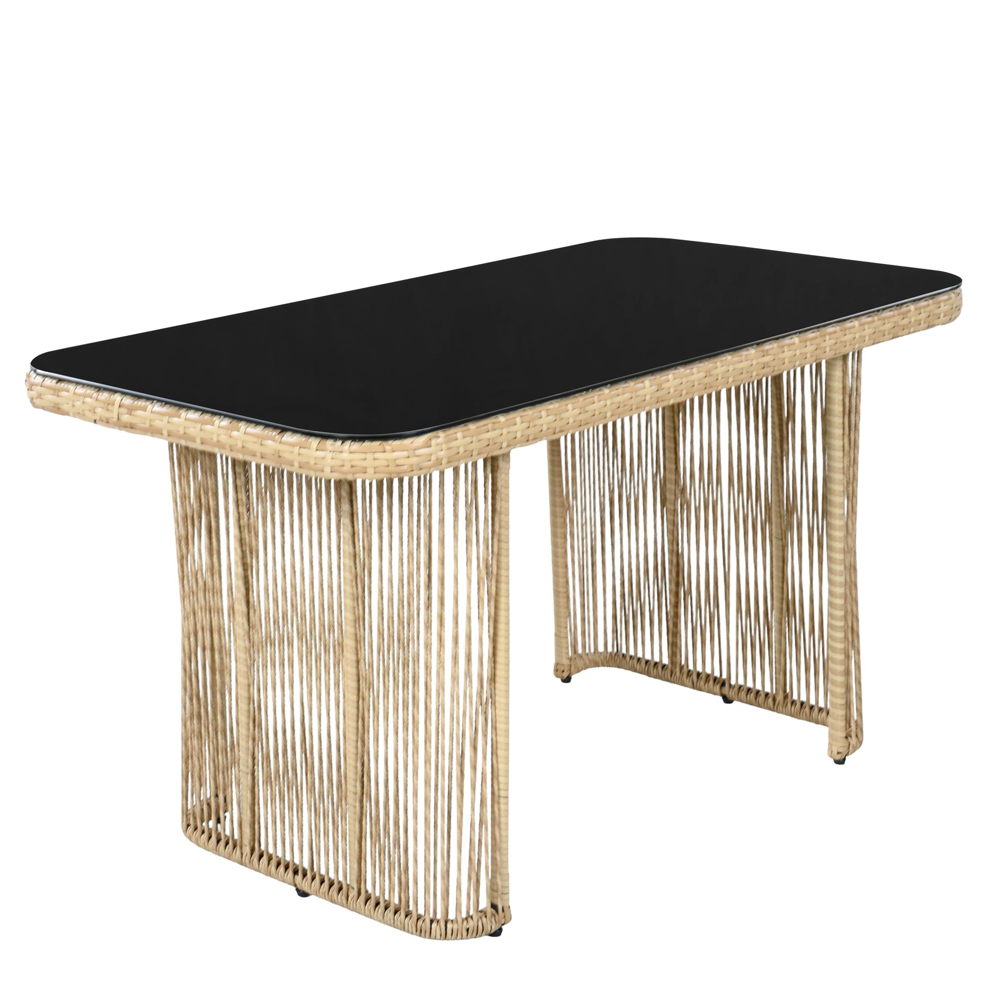Merax PE Rattan Gartenmöbel Set, mit 3-Sitzer Sofa, 2 Sesseln und Glastisch, Outdoor Lounge Set mit 8 cm Sitzkissen, Stahlrahmen, für Terrasse und Balkon, Beige und Schwarz