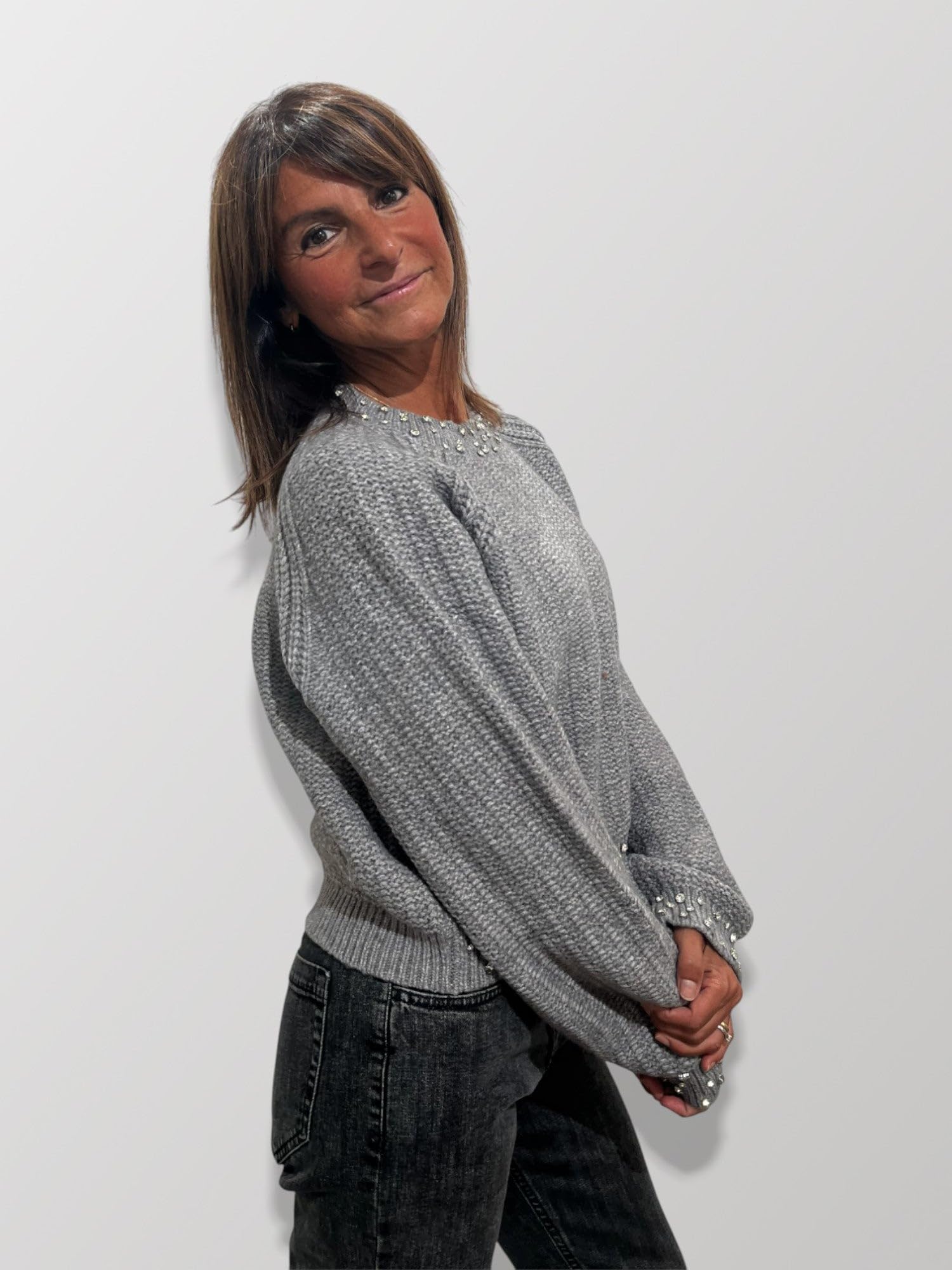 SUSY MIX Maglia Elegante Girocollo Donna con Strass