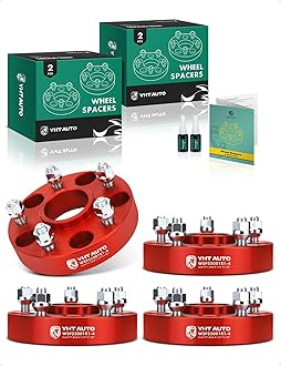 YHTAUTO 5x5 Hub Centric Wheel Spacers 1.25 Inch Fit 1999-2018 XK WJ WK JK JL Jeep Grand Cherokee Wrangler Commander 5x127mm Tire Spacers w/ 1/2"-20 & 12.9 Grade Studs, 71.5mm Hub Bore 5 Lug 4PCS Red