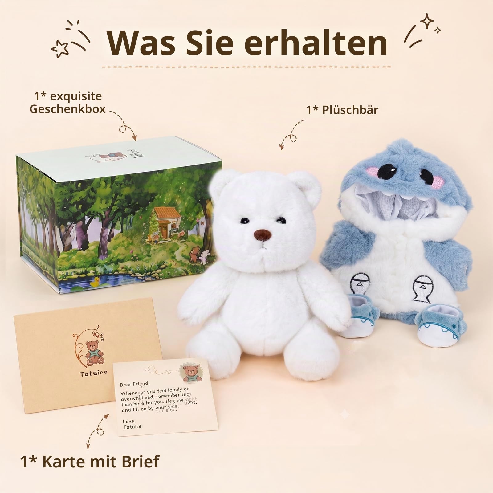 Teddy Angels Teddybär 30 cm mit einer Kleidung Stuff Tier Plüsch Geschenk für Kinder Mädchen Frauen Geburtstag (Weißer Haifischanzug)