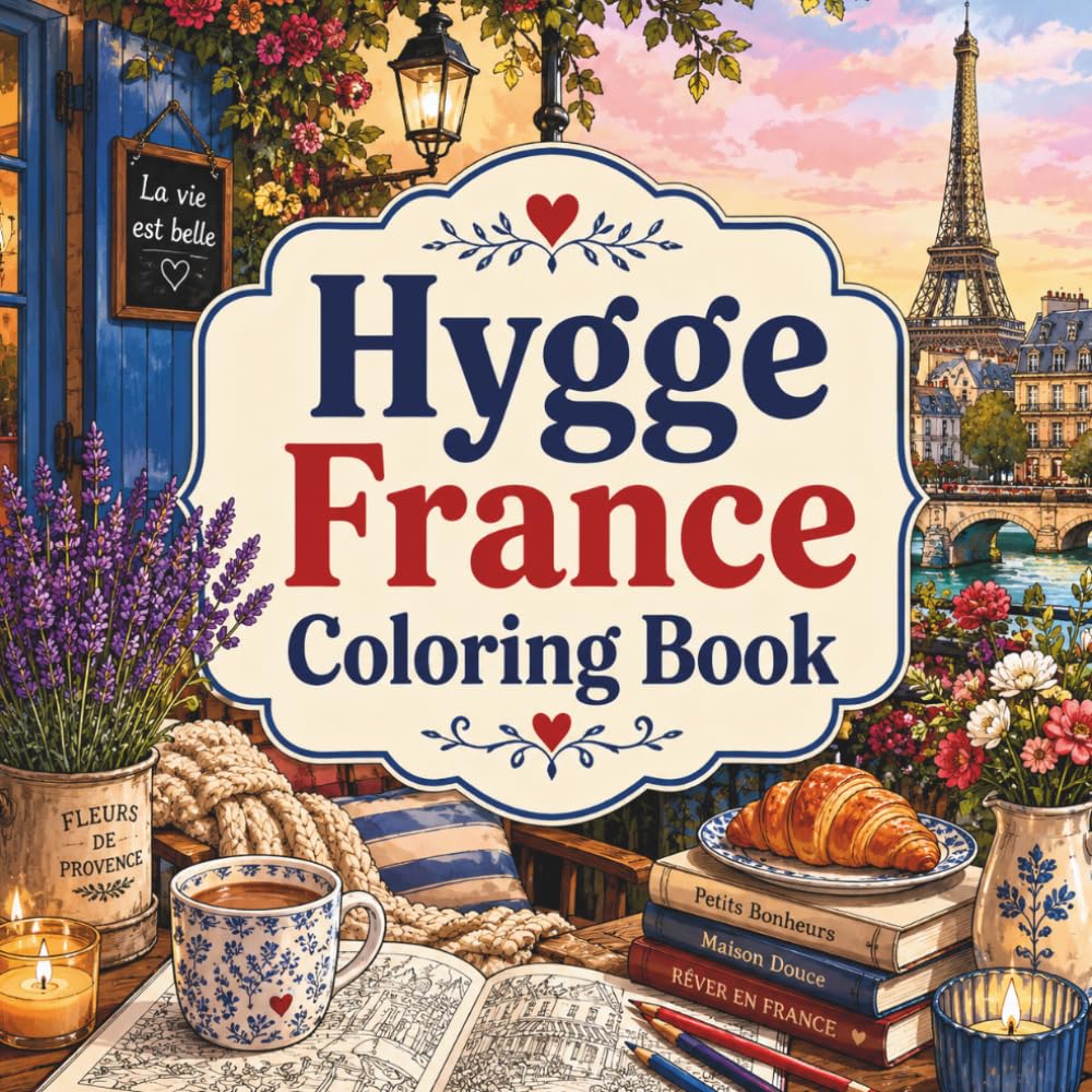 Hygge France Coloring Book: Cozy French Scenes for Relaxing Coloring Fun
