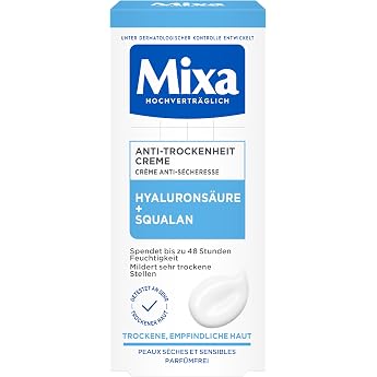 Mixa Anti-Dry Face Cream for Dry, Sensitive Skin, with Hyaluronic Acid and Squalan, 50 ml