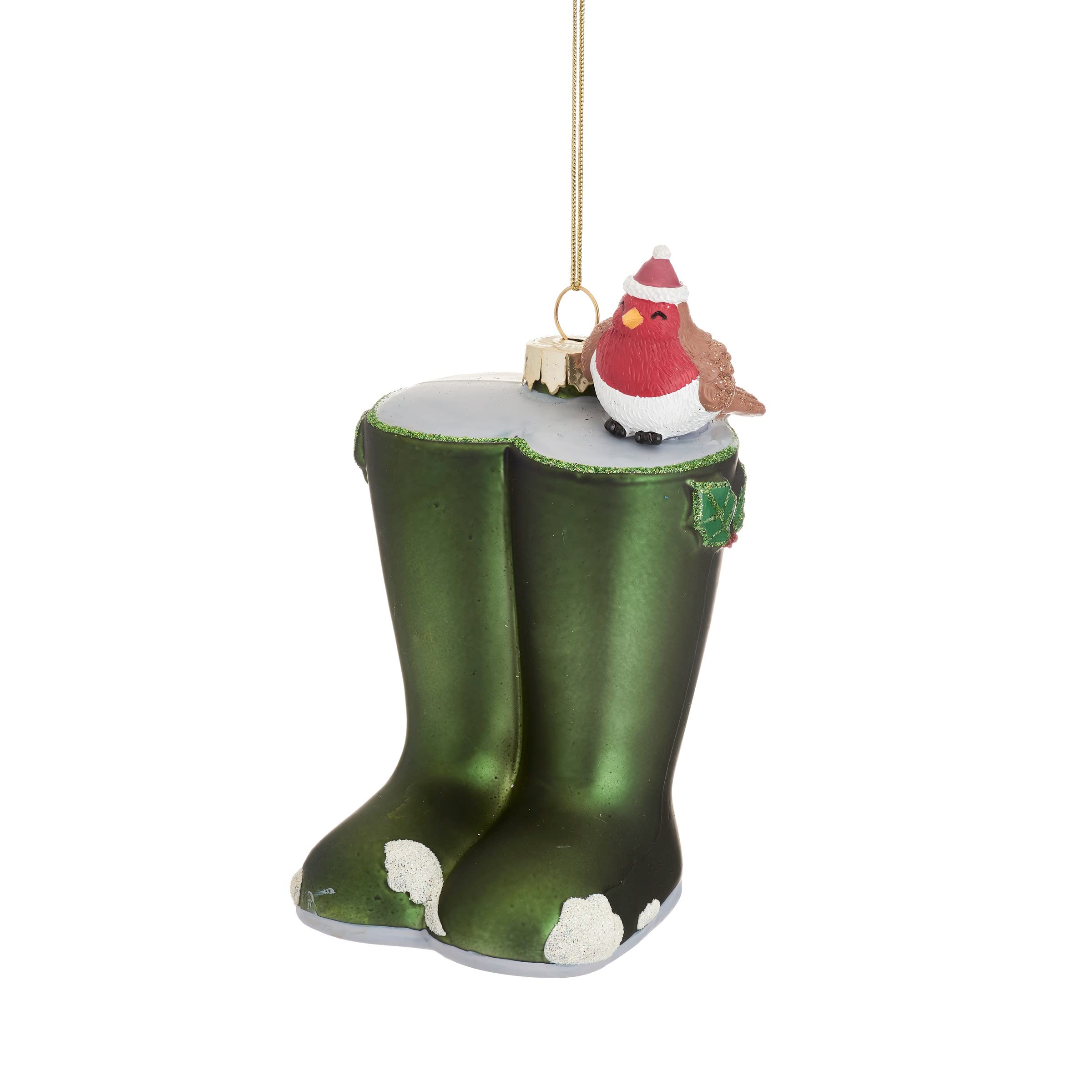 Sass & Belle Green Christmas Wellies Shaped Bauble