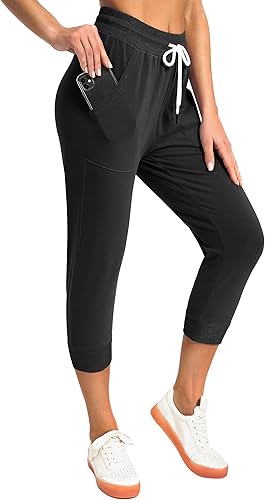 Miniatura 4 de SPECIALMAGIC - Pantalones deportivos estilo capri para mujer, recortados, corte holgado, cordón en la cintura y bolsillos laterales, para correr y