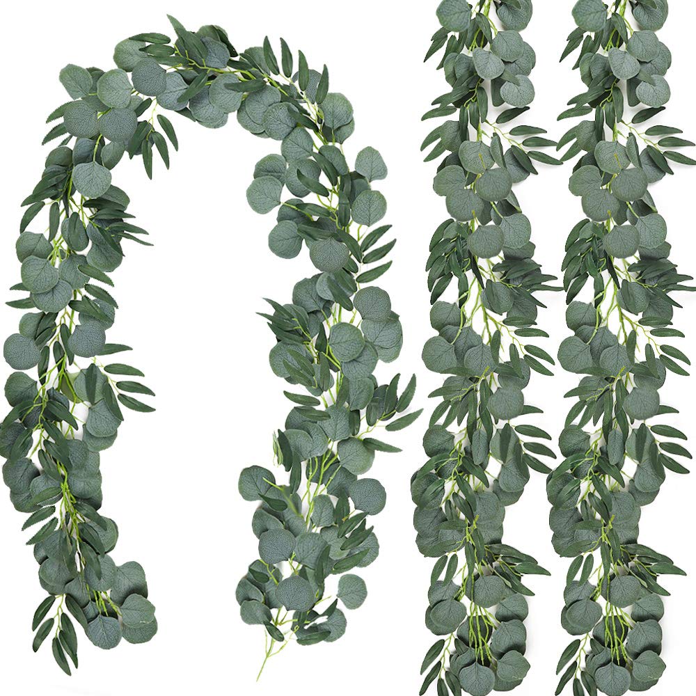 CEWOR 3 Pack Artificial Eucalyptus Garland with Willow Leaves Fake