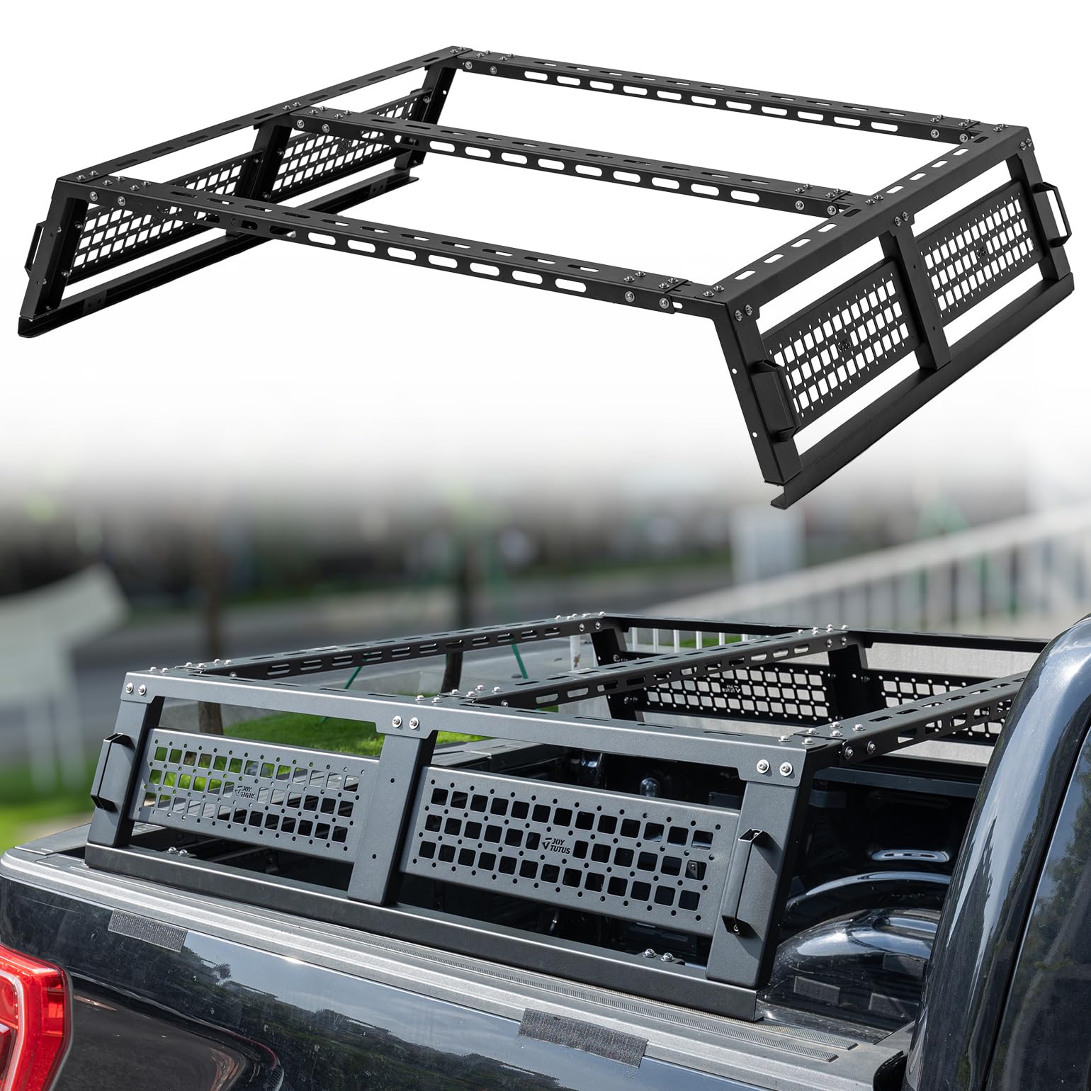 JOYTUTUS Full Size Truck Bed Rack, Overland Bed Racks for Trucks Compatible with F150 F250 F350 Silverado Sierra Ram, Truck Bed Rack for Roof Top Tent, with Wider Molle Panel
