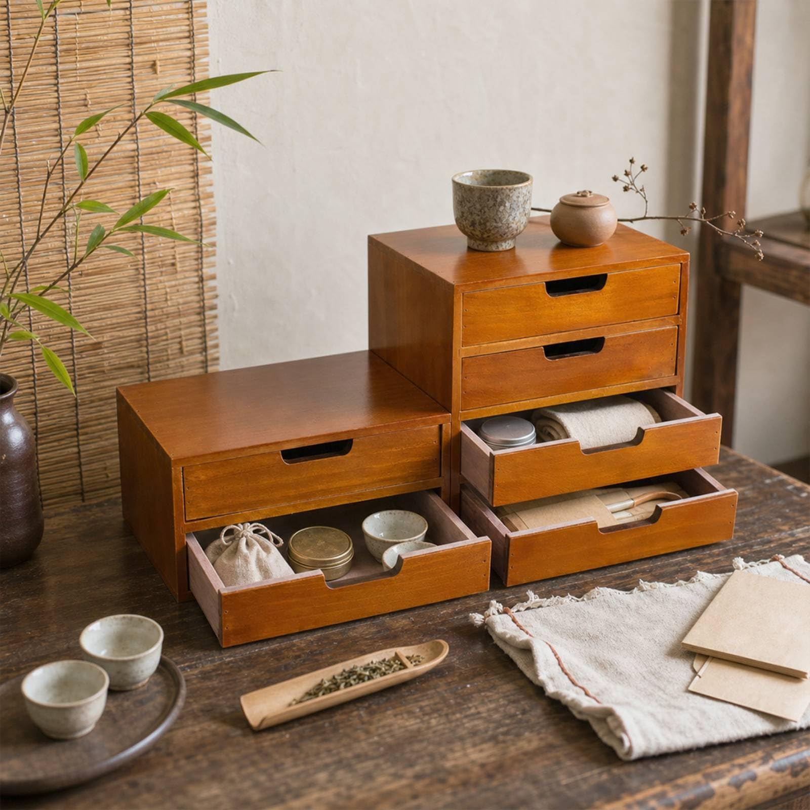 Qianly Scatola Portaoggetti in Legno con Cassetti Pratico Resistente Contenitore per Toeletta, Ufficio, Cassettiera Piccola A Tre Cassetti Senza Testo
