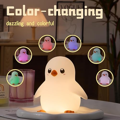 Miniatura 4 de TBear Luz nocturna para niños, bonita luz nocturna de silicona, lámparas para niños, lámpara de noche de animales (pingüino), bonita luz para