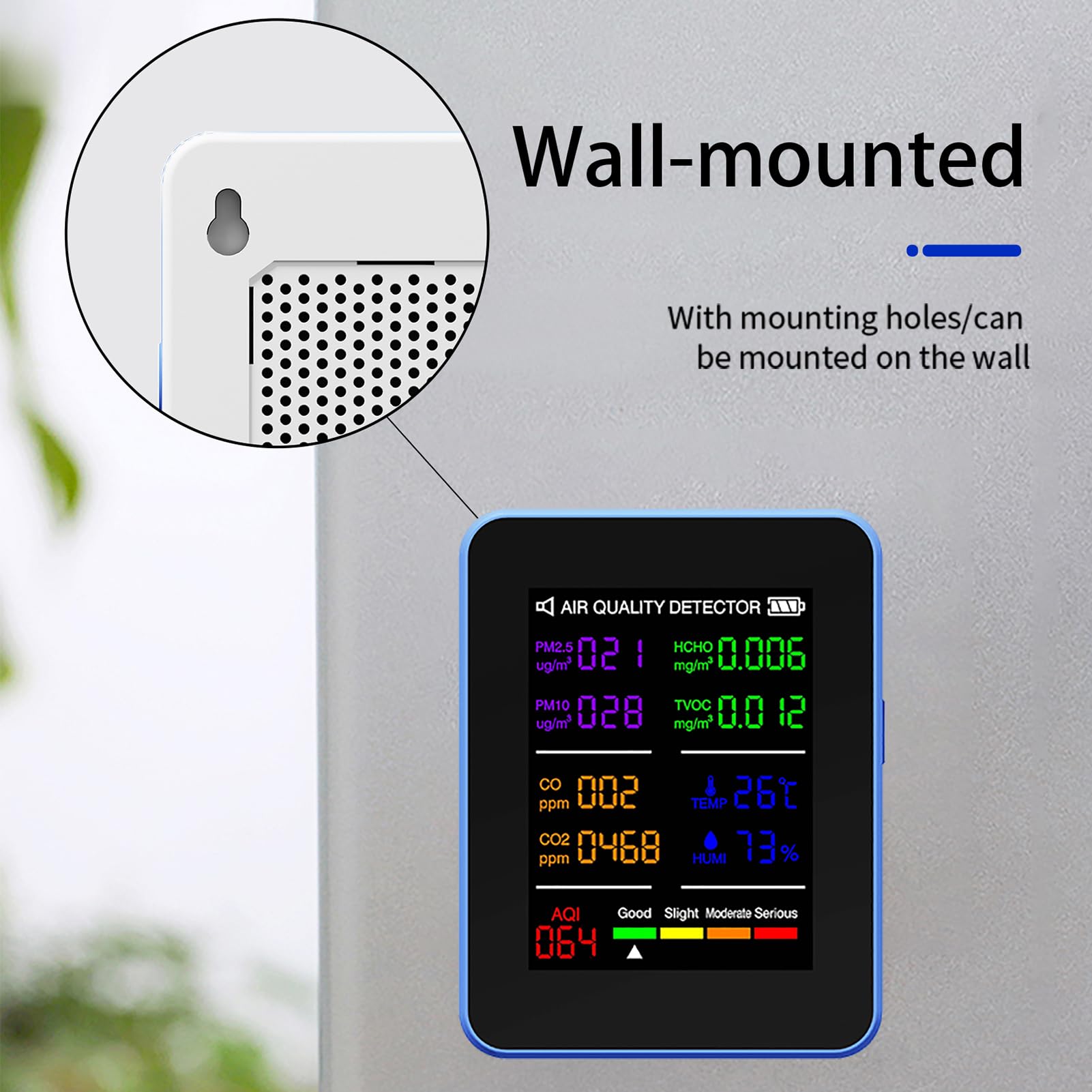 Fdit Monitor della qualità dell'Aria Tester per Interni 10 in 1 CO2/TVOC/HCHO per Funzionamento Tramite App con Display TFT per Ufficio Domestico (#1)