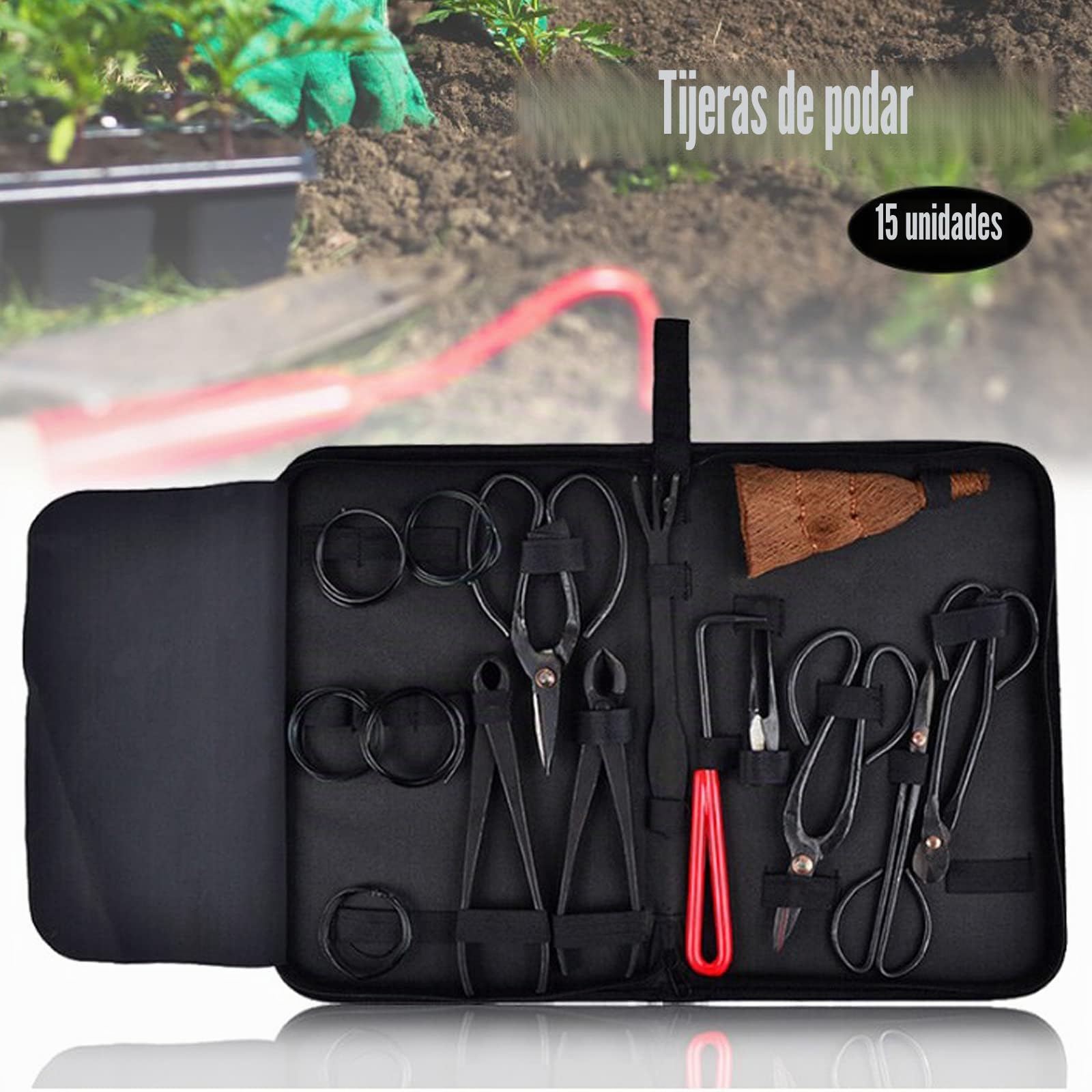 Juego de Herramientas de bonsái de 15 Piezas de Acero al Carbono para Jardinería, Incluyen Tijeras, Mini Rastrillo y Tijeras de Podar para Jardineria Casera y Plantas de Balcón(B)