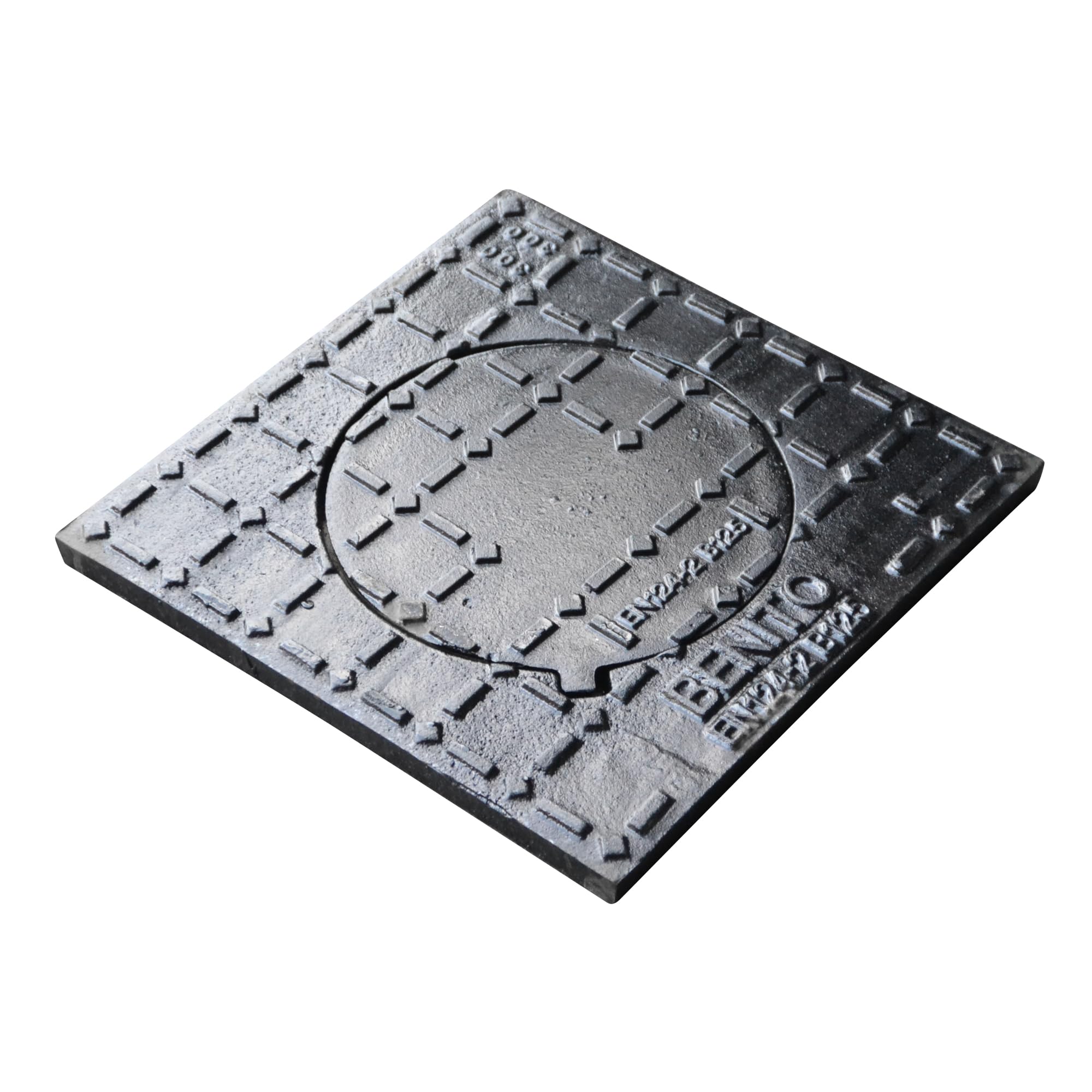Regard de Trottoir Carré Plaque d'égout en Fonte Ductile B125 300x300 mm Ø 175mm - Tampon en fonte Groupe 2 - Conforme EN 124