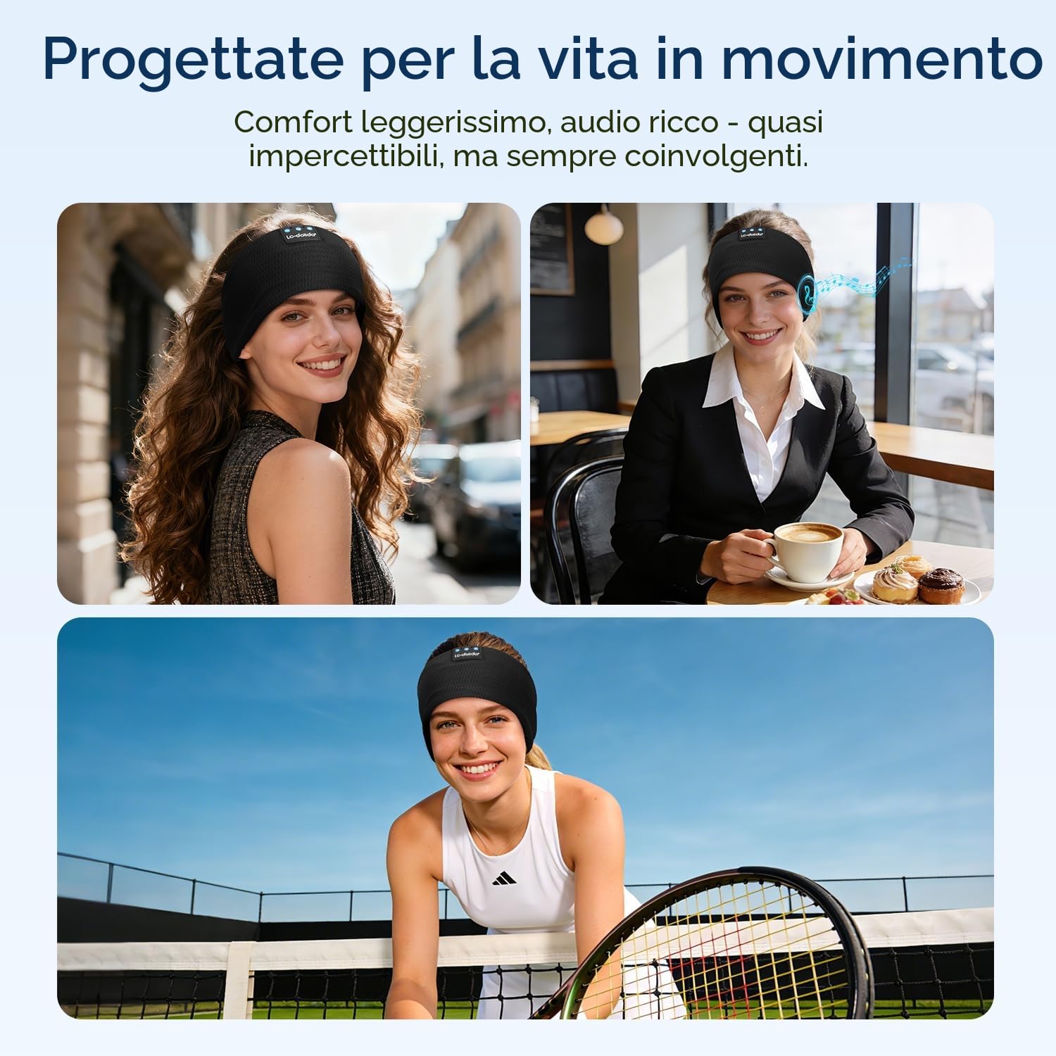 LC-dolida Cuffie Bluetooth con Archetto per Dormire e Sport, Fascia per Cuffie Sportive Maschera del Sonno, Fascia Musicale per Sportivo, Jogging, Yoga, Viaggio, Argento