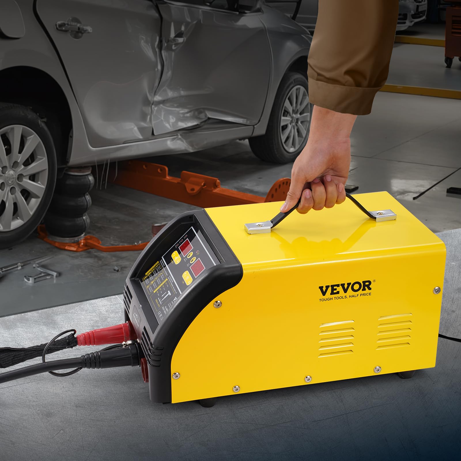 VEVOR Dual Ausbeulspotter Deluxe AL/Fe Dellenreparatur-Set, 5-kW-Schweißgerät mit automatischem/manuellem Schweißen & 10 Modi, Punktschweißgerät für die Reparatur von Autoteilen aus Stahl & Aluminium