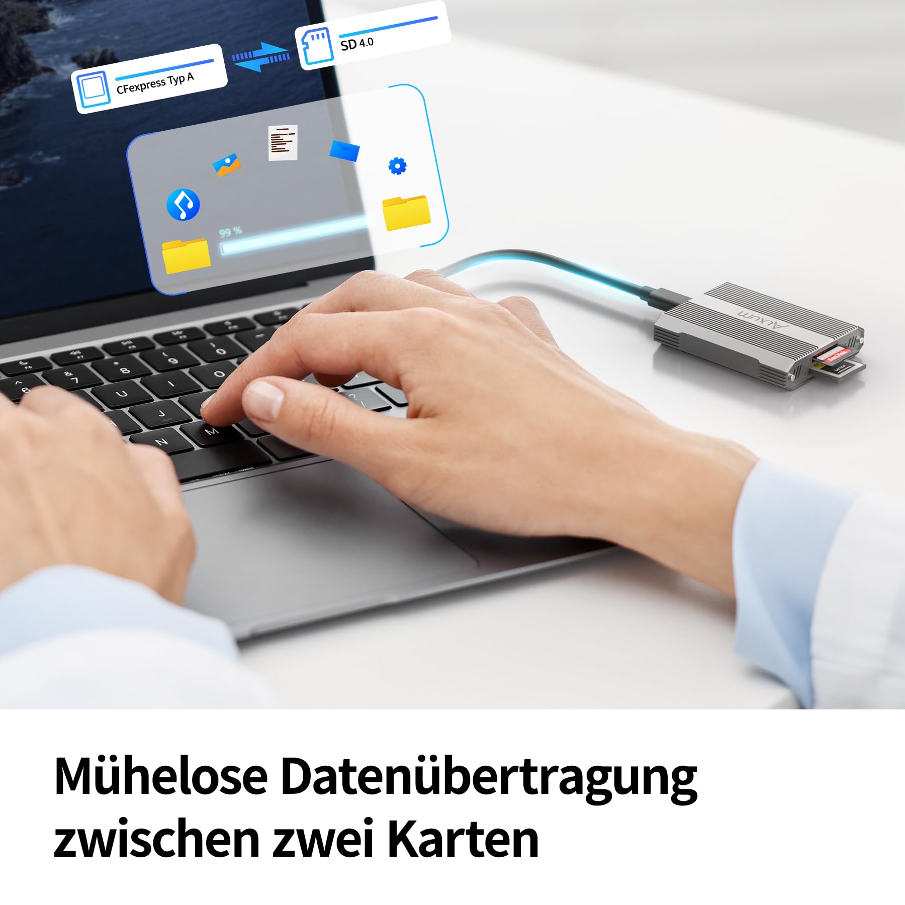 Alxum Kartenleser 10Gbps für CFexpress Typ A & SD4.0 UHS-II Dual-Slot USB-C | Alu-Gehäuse, kompakt & LED-Status Dual-Slot gleichzeitig Ideal für Fotografen & Videografen Windows, Mac, Linux, Android