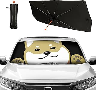 車用サンシェード 折り畳み式 傘型 柴犬 グレー Dog 可愛い 犬 遮光断熱 フロントガラス用 強力な8本骨 軽量 UVカット カーフロントカバー 盗難防止 車保護 車中泊 仮眠 プライバシー 車窓日よけ 取付簡単 車種汎用 収納ポーチ付き