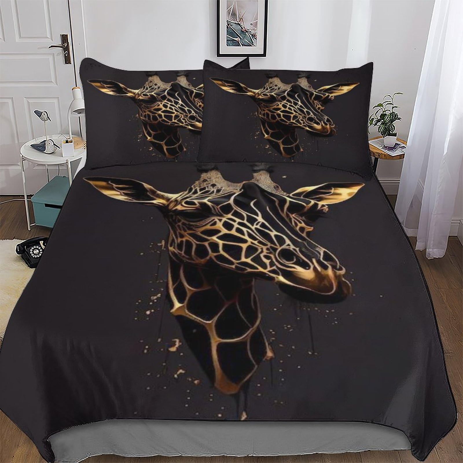 Housse de couette girafe 3D King 220x240 cm en microfibre avec ses taies